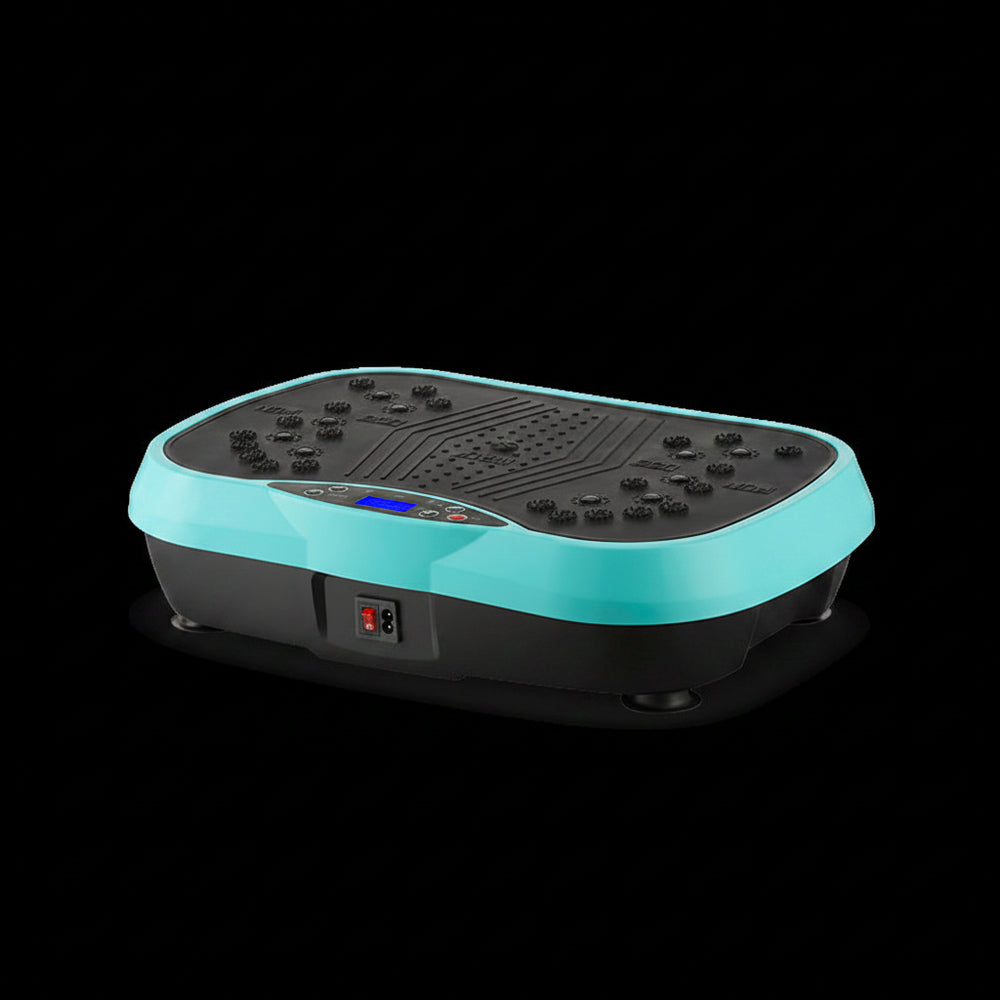 Turquoise and black vibration plate on a black studio background