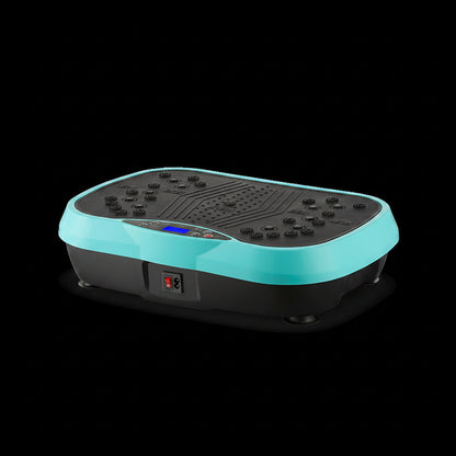 Turquoise and black vibration plate on a black studio background